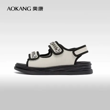 奥康女鞋 夏季新款舒适平底时装凉鞋休闲百搭日常溶解鞋拼色图片