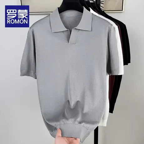 罗蒙天丝莱赛尔凉感男士翻领短袖T恤轻熟风复古通勤针织Polo衫男图片