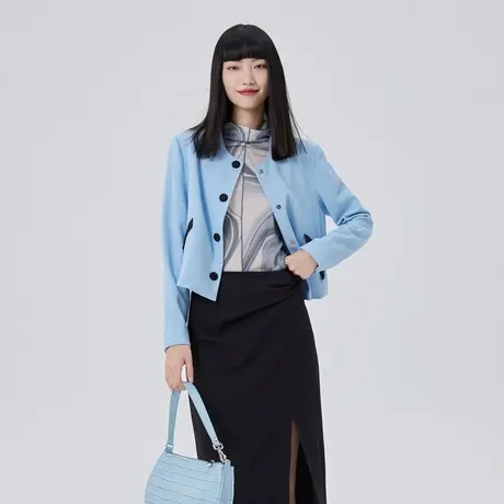 艾莱依高级感短外套女款春季新款优雅气质名媛千金风宽松圆领上衣图片