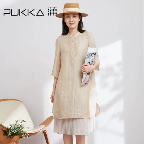 蒲PUKKA亚麻衬衫女设计感2023春季新款宽松休闲绣花中长款衬衣图片