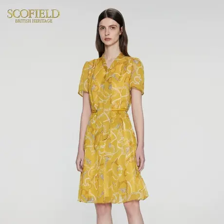 Scofield女装优雅印花雪纺裙多巴胺短袖休闲连衣裙夏季裙子图片
