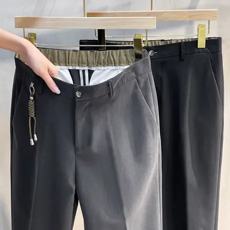 记忆抗皱休闲裤西裤男秋冬新款男裤直筒宽松九分韩版潮流商务长裤图片