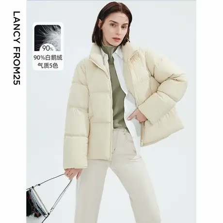 朗姿白鹅绒气质保暖立领短款泡芙羽绒服外套上衣女冬季新款面包服图片