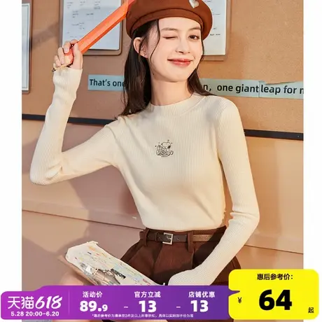 【史努比联名款】唐狮半高领打底衫女秋冬新款紧身内搭针织上衣图片