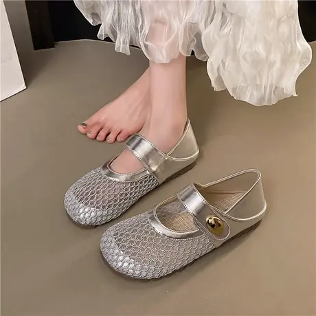 法式网面单鞋女2025年夏新款软底休闲配裙子透气女鞋气质百搭鞋子图片
