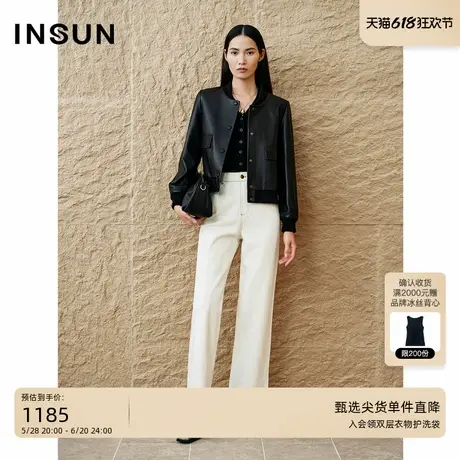 「巴恩风」INSUN恩裳专选秋季工装风棒球服绵羊皮夹克外套图片