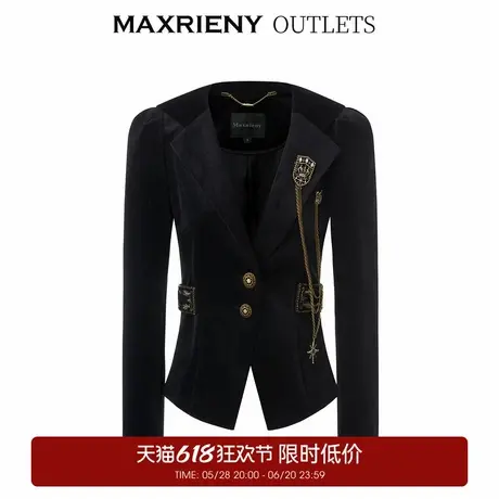 【奥莱】MAXRIENY复古女爵勋章夹克秋季短外套黑色商品大图