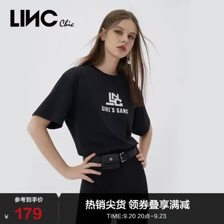 LINCCHIC金羽杰T恤女简约质感圆领字母印花短袖T恤女S223TS777商品大图