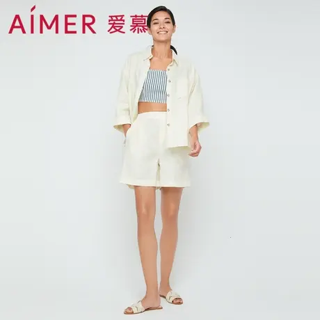 爱慕外穿女舒爽亚麻简约中腰夏季短裤家居AM827401商品大图