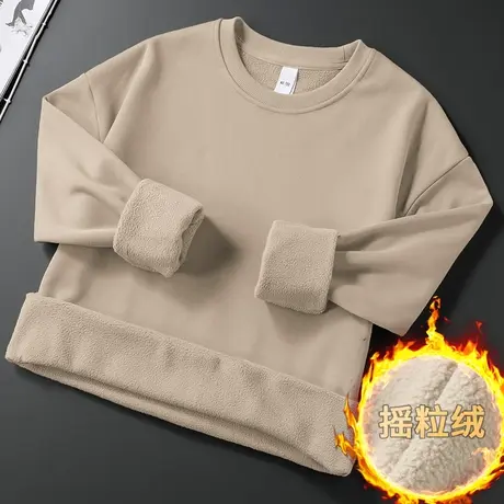 摇粒绒卫衣男秋冬季加绒保暖圆领纯色无帽上衣服宽松潮流长袖t恤商品大图