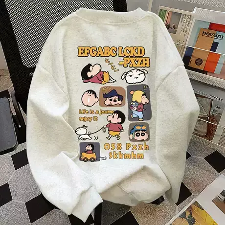 蜡笔小新可爱印花圆领卫衣女2025早秋新款学院风oversize长袖上衣商品大图