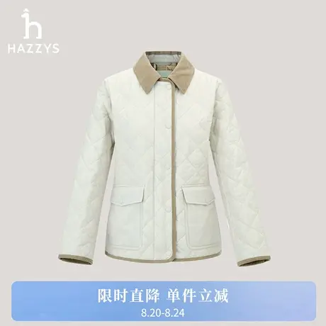 【商场同款】Hazzys哈吉斯菱形格棉服女2025秋冬新品包边翻领外套商品大图