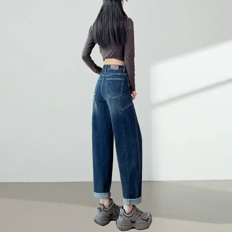 哈伦牛仔裤女2025春秋季新款高腰宽松显瘦卷边垮裤遮胯萝卜老爹裤商品大图