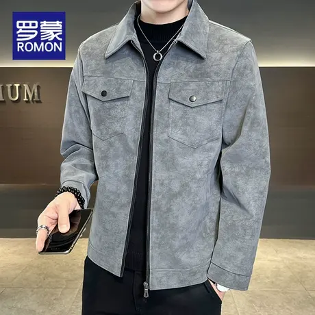罗蒙麂皮外套男春秋2025新款高级感翻领衣服痞帅潮流美式男装夹克商品大图