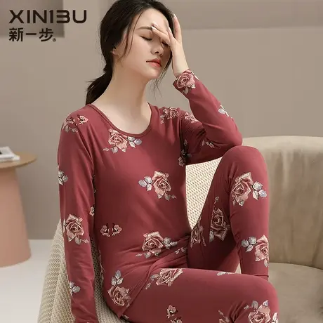 新一步保暖内衣女秋冬中老年人妈妈秋衣秋裤女纯棉线衣线裤棉毛衫商品大图