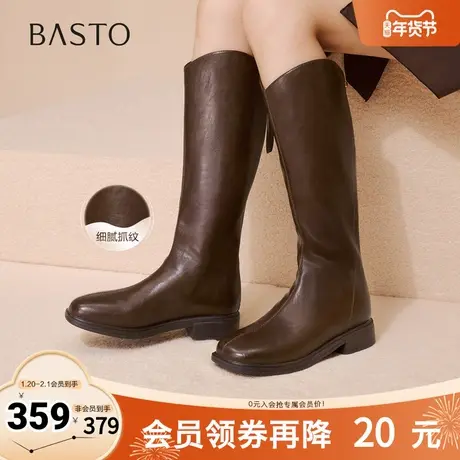百思图2025冬季新款商场同款骑士靴时尚简约粗跟女长靴F2132DC5图片