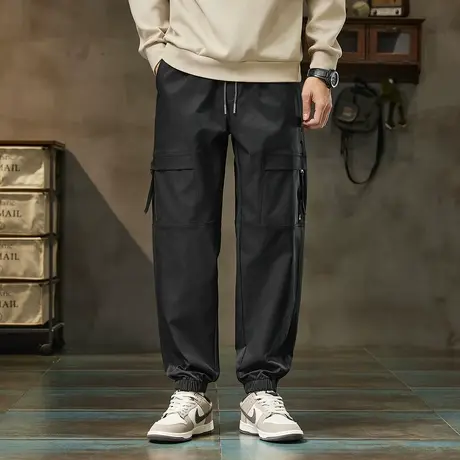 唐狮男款休闲裤运动风宽松束脚裤长裤百搭潮流黑色裤子工装裤TMTA商品大图