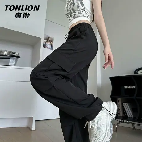 唐狮官方黑色工装裤女款2026新款春秋款女士户外运动登山阔腿裤VB图片