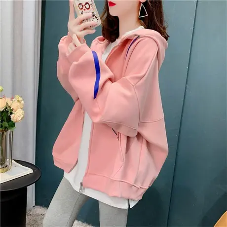 宽松慵懒风加厚连帽卫衣外套女2022新款秋季韩版百搭休闲开衫上衣商品大图