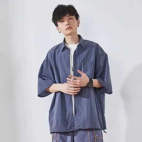 唐狮春夏短袖衬衫男薄款宽松休闲oversize大码工装衬衣外套潮图片