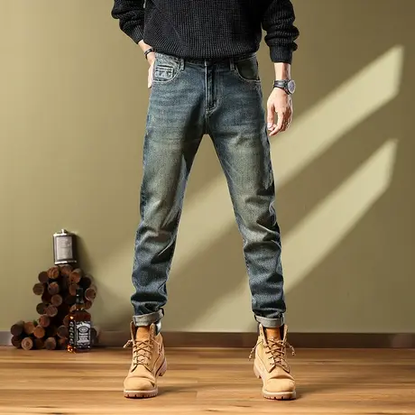 男款修身小脚时尚牛仔裤美式高街牛仔裤男士时尚百搭潮流牛仔裤商品大图