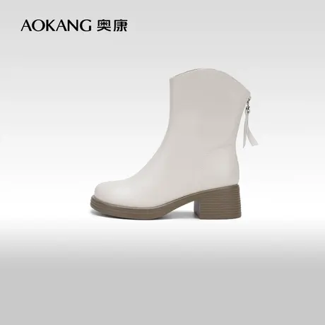 【门店发货】奥康女鞋 2023冬季新款时装靴圆头西部牛仔靴瘦瘦靴商品大图