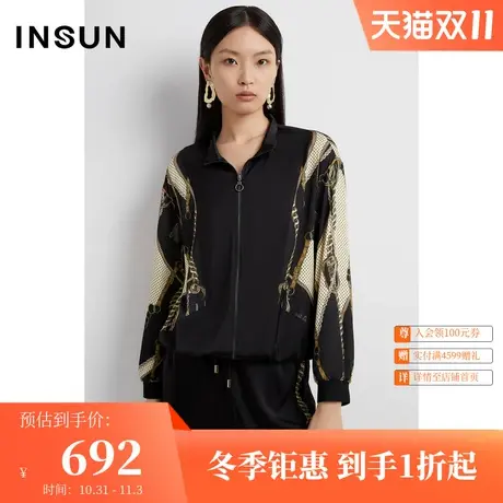 恩裳秋季时尚拼接复古链条图休闲运动风外套女装商品大图