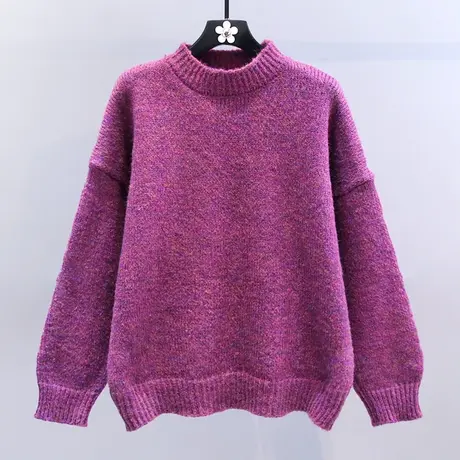 温柔慵懒风毛衣女秋冬2023新款宽松高级感加厚圆领套头打底针织衫图片