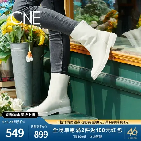 CNE秋冬新款时尚休闲圆头拉链纯色简约短靴中跟女靴2T33002图片