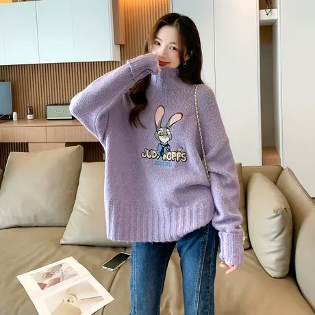 唐狮秋冬款毛衣女半高领日系百搭套头毛衫软糯慵懒风上衣兔子狐狸图片