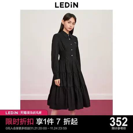乐町显瘦黑色衬衫长裙2023年秋季新款女装学院风小黑裙气质内搭裙图片