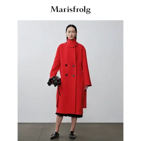 【胡可推荐】玛丝菲尔艺术时装大衣2023年秋季新款红色羊毛大衣商品大图