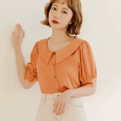 桔熊夏季通勤凉爽微光泽立体纹理泡泡袖衬衫上衣女装大码AB17383商品大图