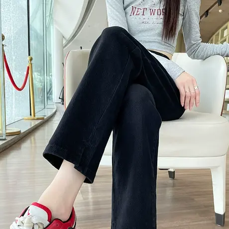 黑色直筒裤牛仔裤女2024年春秋新款小个子高腰百搭宽松显瘦烟管裤图片