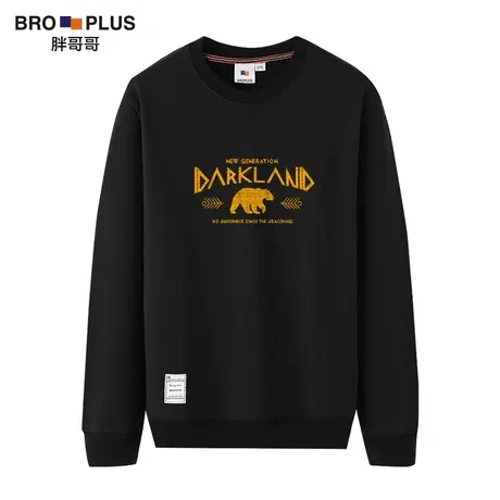 胖哥哥圆领卫衣男加绒潮流宽松胖子大码男装学生红色外套加肥加大商品大图