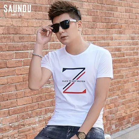 男士短袖t恤夏装新款白色印花上衣服圆领修身半袖潮流男生体恤衫商品大图