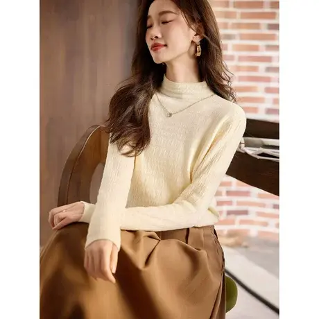 时尚气质毛衣20253年冬季新款女半高领加绒厚款修身套头内搭上衣商品大图