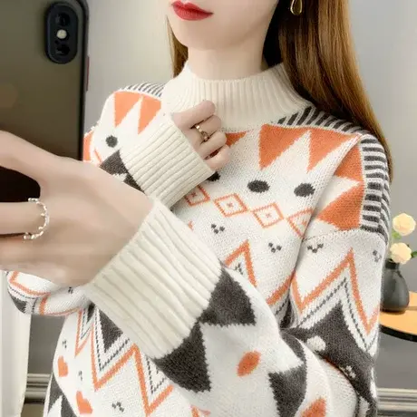 半高领毛衣女秋冬2023年新款宽松洋气爆款卡通针织上衣加厚打底衫图片