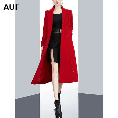 红色气质女神范加厚西装毛呢外套女冬2021新款欧美风过膝呢子大衣图片
