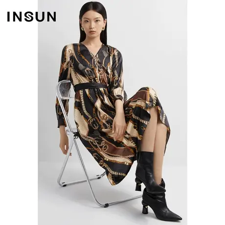 INSUN恩裳线上专选秋季链条印花轻盈连衣裙图片