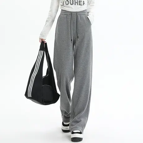 条纹休闲裤女秋冬2024新款加厚阔腿裤女冬季女裤显瘦直筒裤针织裤图片