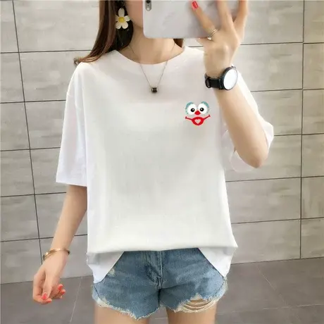 短袖T恤女夏2024新款韩版学生纯棉印花大码半袖ins上衣白色体恤潮商品大图