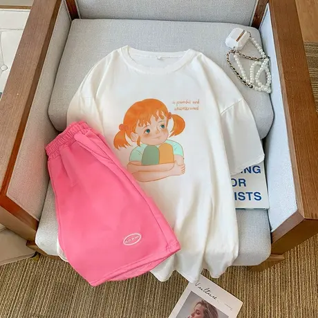 纯棉大码运动服套装女夏季薄款短袖短裤小个子休闲网红炸街两件套商品大图