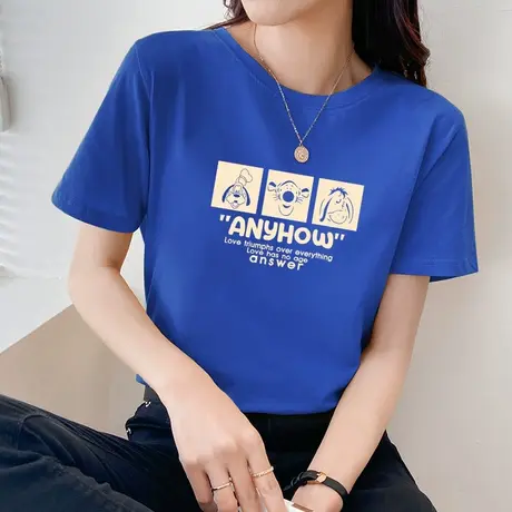 甜酷独特上衣小众设计感宽松克莱因蓝色短袖t恤女装夏季2022新款图片