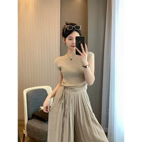 2023夏季新款辣妹风修身弹力透气无袖后背系带针织背心百搭上衣女商品大图