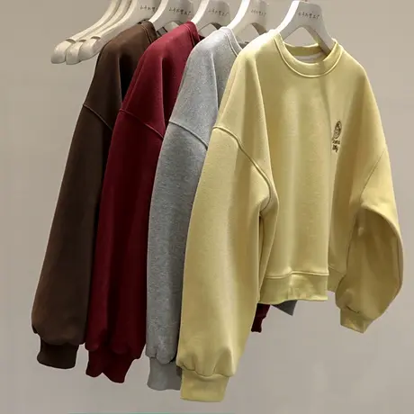 卫衣女加绒加厚秋冬新款甜美减龄小丸子印花短款百搭无帽外套上衣图片