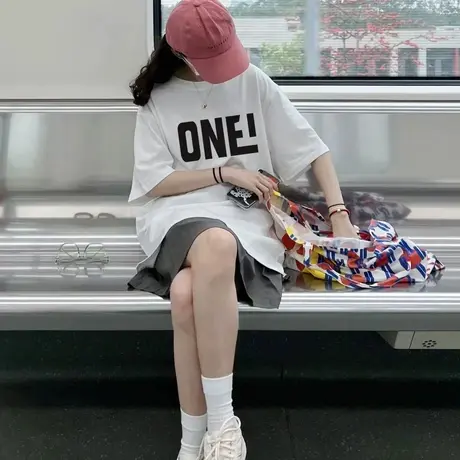 个性炸街女式t恤短袖仿棉夏oversize2023新款美式高街ins潮牌上衣商品大图