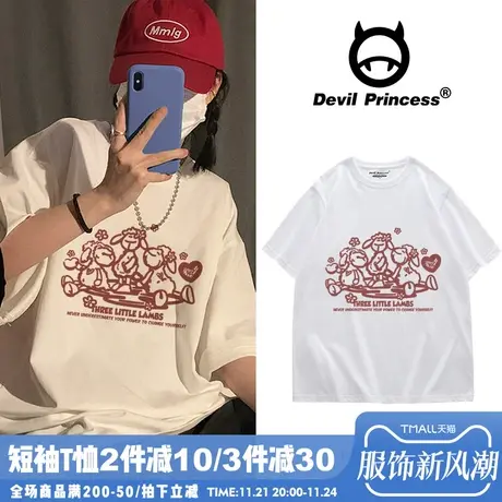 vintage短袖t恤女夏季宽松韩版ins潮oversize日系古着感学生上衣商品大图