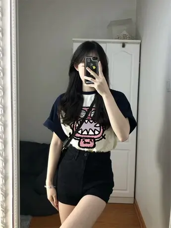 韩版辣妹插肩袖女t恤oversize大码宽松短袖ins潮胖mm遮肚上衣藏肉图片