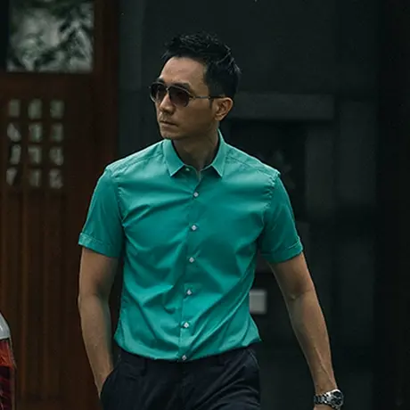 Seno商务绿色衬衫短袖修身免烫职业夏季正装衬衣男图片